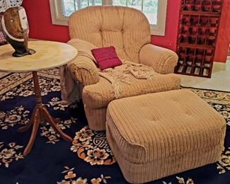 Corduroy,  vintage arm chair w/ ottoman, side table