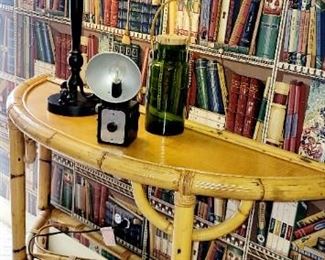 Vintage, Rattan  half moon table 