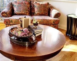 Round coffee table w/ ball and claw feet,  Clayton Marcus Love seat