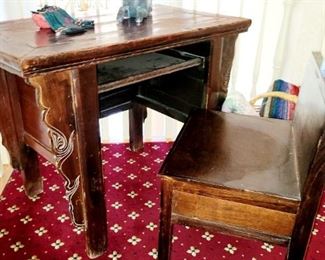 Asian, Inspired desk, chair slides in and out  to make table. 