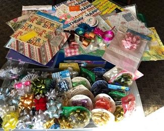 $4.00 Huge Lot of Vintage Bows, Ribbon and Wrapping Paper. Bows are new. Paper is unused most are in original packages. Some are Hallmark. All for $4.00