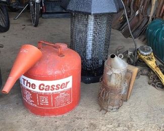 Vintage Gas Can - $8.00                                                                                                   Bug Zapper - $10.00                                                                                                          Vintage Bee Keeper Smoker $8.00                                                                    