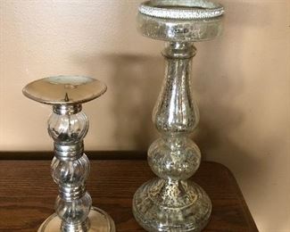 $4.00 for the pair. Tall Distressed Look Rhinestones Candle Holder and Shorter Silver and Glass Candle Holder -