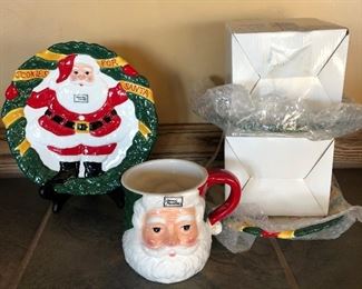 $4.00 each set. Dept. 56 Cookies for Santa Plate and  Santa Mug- Hand Painted  - 3 sets available. 