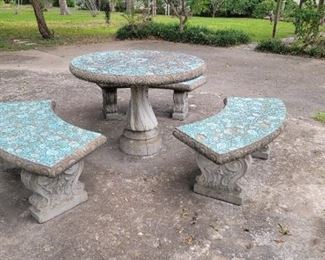 Concrete outdoor garden table with benches