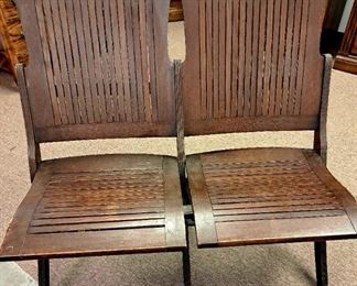 Antique oak double seat fold chairs