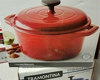 "Tramontina" enameled cast iron pots w/ lids NIB