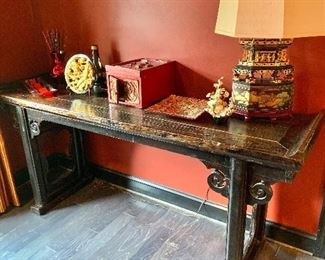 Chinoiserie altar table with home accents