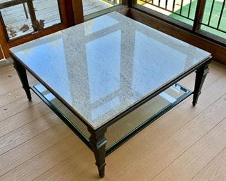 stone topped square coffee table.