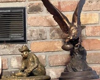 BRASS EAGLE AND GENTLEMAN SCULPTURE