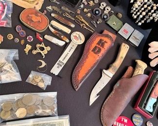MENS KNIVES, FOREIGN MONEY, ZIPPO LIGHTERS