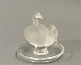 Vintage Lalique Frosted Crystal Double Swan Ring Tray