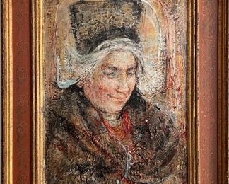 Edna Hibel (American, 1917 - 2015) Oil on Board Portrait 