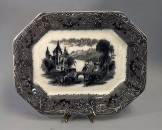 Antique 1850's TJ&J Mayer Rhone Scenery Mulberry Transferware Platter