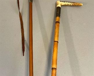 Antique Riding Crops with Antler Handle and Sterling Silver Collar