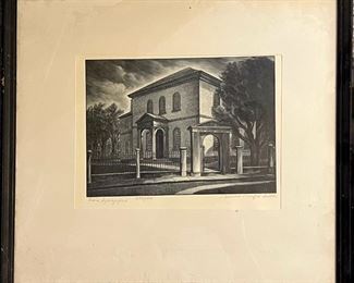 “Touro Synagogue” Wood Engraving, Signed and Numbered by Bernard Brussell-Smith (American 1914-1989)