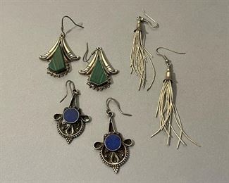 Sterling Silver Earnings, Malachite and Lapis Lazuli 