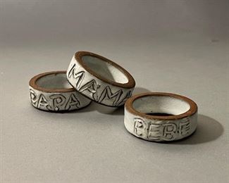 Mama, Papa and Bebe Studio Pottery Napkin Rings 