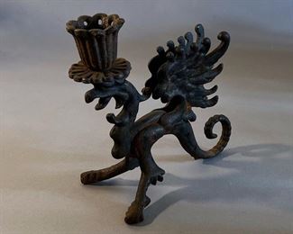 Vintage Cast Iron “Griffin” Candle Holder