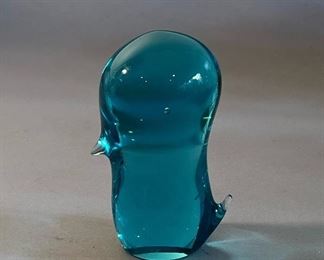 Art Glass Blue Bird Paperweight 