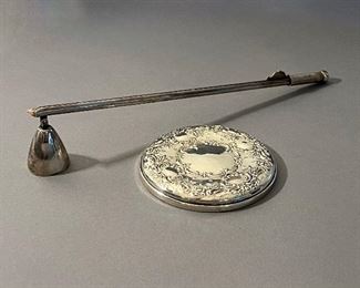 Sterling Silver Repousse Mirror and Candle Snuffer