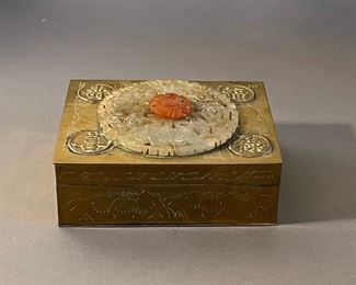 Vintage Chinese Bronze Carved Jade Humidor Box