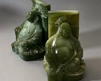 Faux Jade Carved Buddha Bookends 