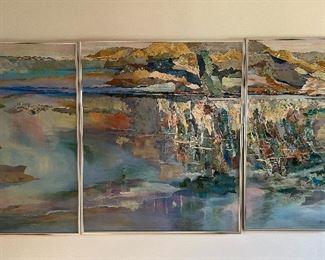 Florence Brown Eden (American, 1916-2013) Large Triptych Abstract Oil on Canvas  