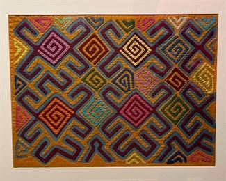 Vintage Panamanian Mola, Kuna Indian Cloth Art. Framed 