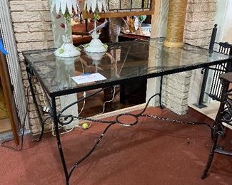 Metal table with glass top