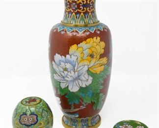 Cloisonné: Vase and Two Trinket Boxes
