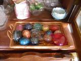 COLLECTION OF MARBLE EGGS AND PAPER WEIGHTS