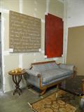FRENCH REGENCY SETTEE; ORIGINAL JOAN ROBERTS PAINTINGS