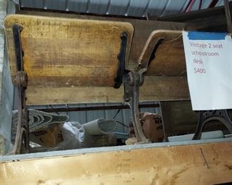 Antique 2 seat school desk with ink wells