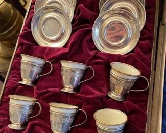 beautiful Gorham sterling tea cup & saucer set. With original porcelain cups. 