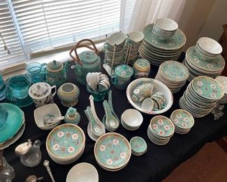 Famille Rose china set, turquoise - being sold as a collection on day one. Will part out on day two if not sold. 