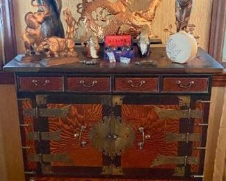 Asian Cupboard / Mendel Baldessari Copper Dragon Sculpture / Decor