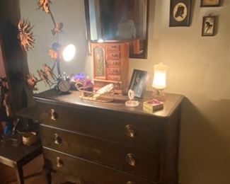 Antique Dresser / Mirror / Art Deco Lamp
