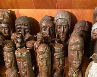 Large Collection of Mendel Baldessari Carved Wooden Heads and Figurines