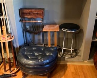 Stool, leather stool, stand, & small cabinet