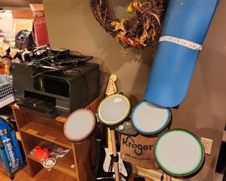 Upstairs  - Drum set, printer, small shelf wreath & more 