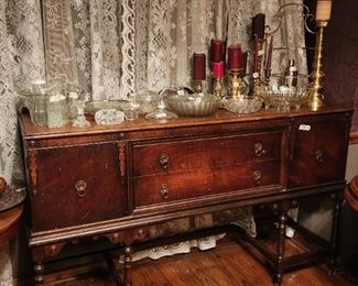 Dining room - vintage large buffet - decor & collectible glass