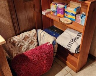 Wastebasket, rugs, small shelf, miscellaneous 