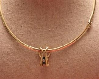 14 kt Gold Choker with Single Diamond/Emerald 