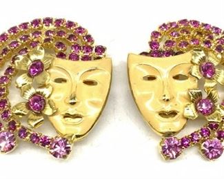 Sgn Designer Venetian Mask Costume Earrings
