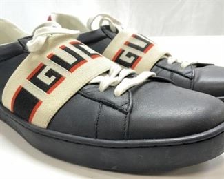 GUCCI Blk Leather Stretch Band Sneakers Sz 43

