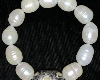 Baroque Pearl Bracelet w Sterling + Diamond Bead
