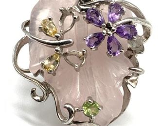 STERLING Rose Quartz Wire Ring W/ Amethyst & More
