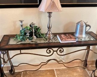 Entry/sofa table with iron scrolled base