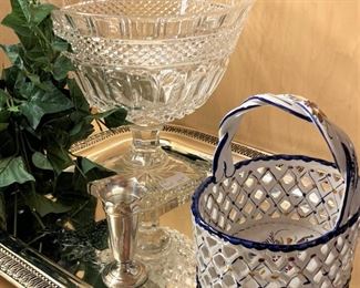 Shannon, Ireland crystal; blue & white basket